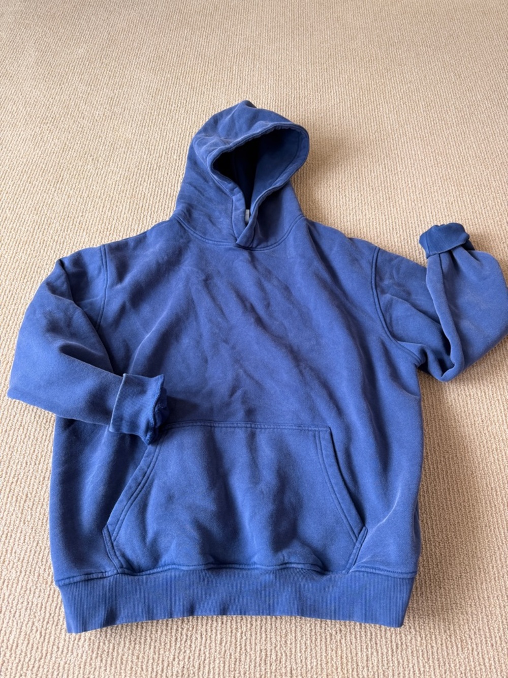 Amazon Women's Acid Washed  Blue Hooded Pullover Sweatshirt